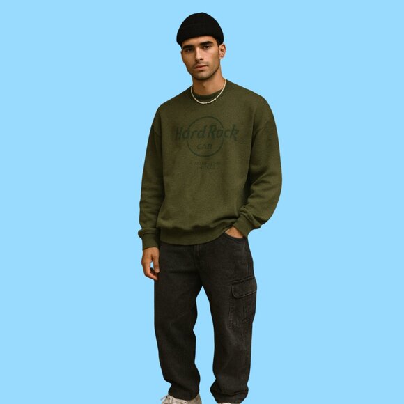 Vintage Hard Rock Cafe Niagara Falls Canada Sweatshirt |Size XL| Olive Crewneck - Picture 2 of 9